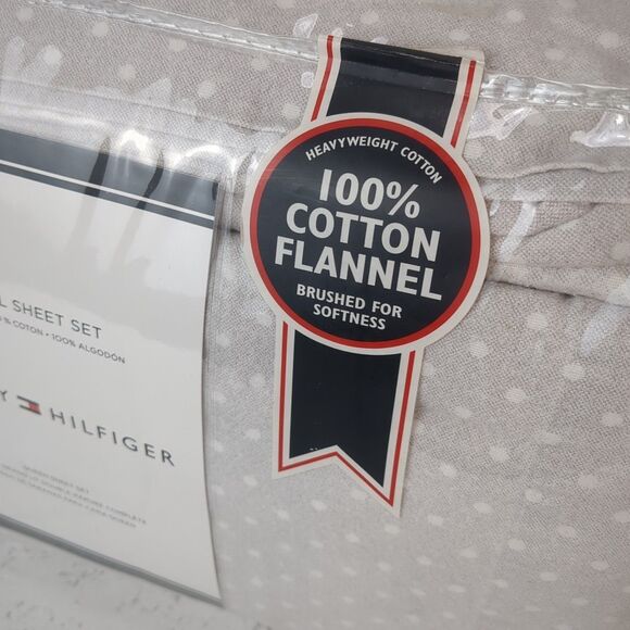 Tommy Hilfiger Flannel Sheet Set Queen Light Gray Polka Dot 100% Cotton - Picture 4 of 8
